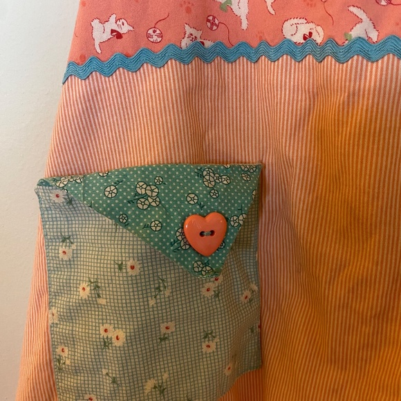Handmade Peach/Blue Cotton Kitten Print Ruffle Apron Cottage OS - Picture 7 of 16